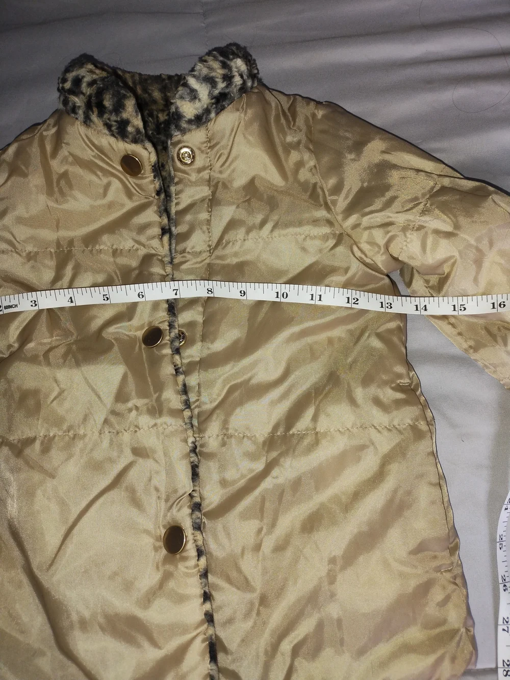 Girls' Cream Jacket with Leopard Faux-Fur Collar